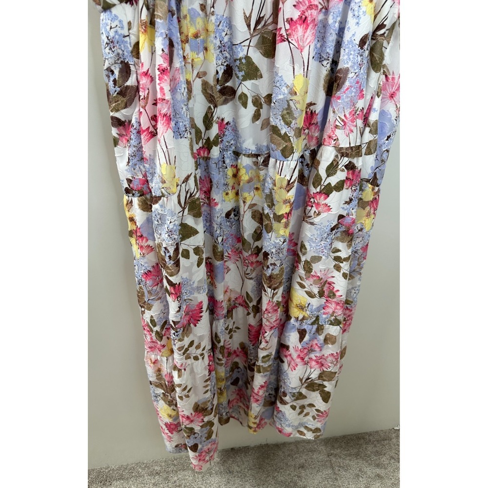 Lane Bryant Floral Maxi Dress Tiered Tie Strap Pockets Lined Plus Size 24 Summer - Picture 9 of 15